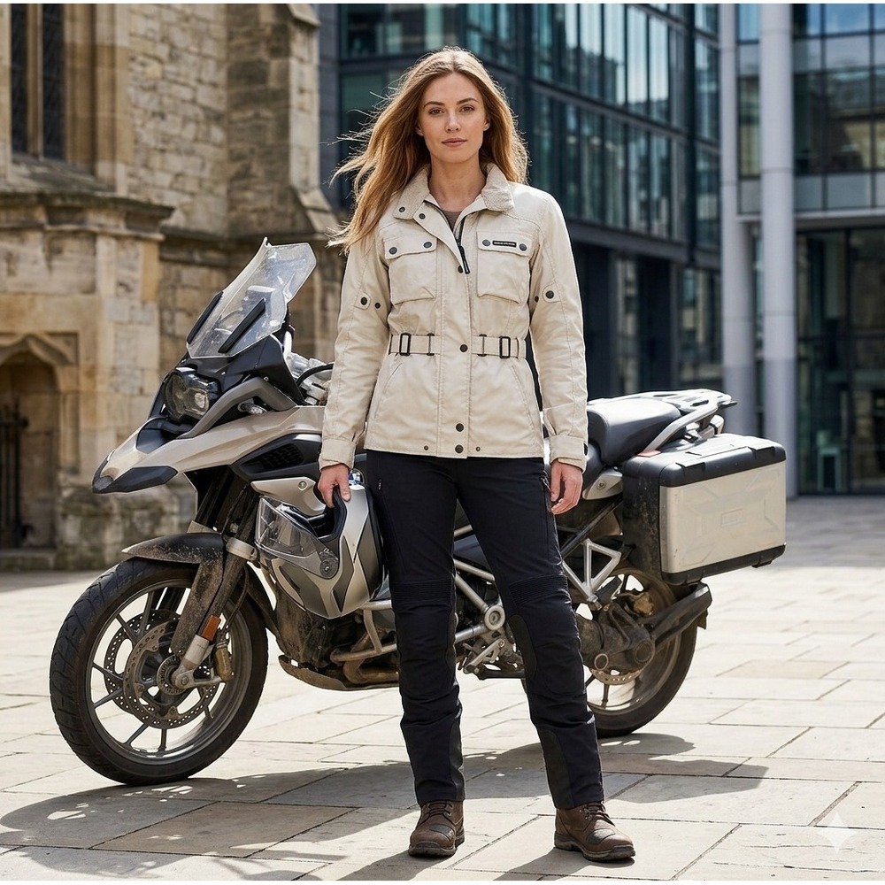 Tucano Urbano Motorcycle Jacket Womens Small Beige Padded Utility Belted